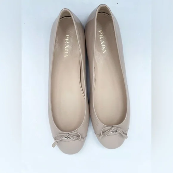 Prada Nude Patent leather silver logo embellished bowtie ballerina flats EU 41 - Picture 7 of 10
